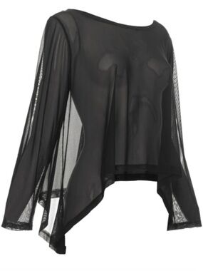 Kozan Black Sheer Mesh Long-Sleeve Women's Top